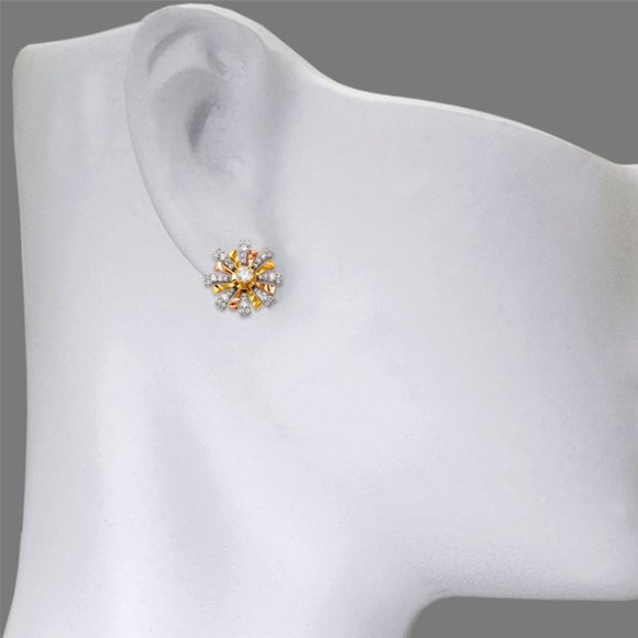 14 REAL GOLD Fancy Flower CZ Stud Earrings 14.5 MM - Picture 4 of 4